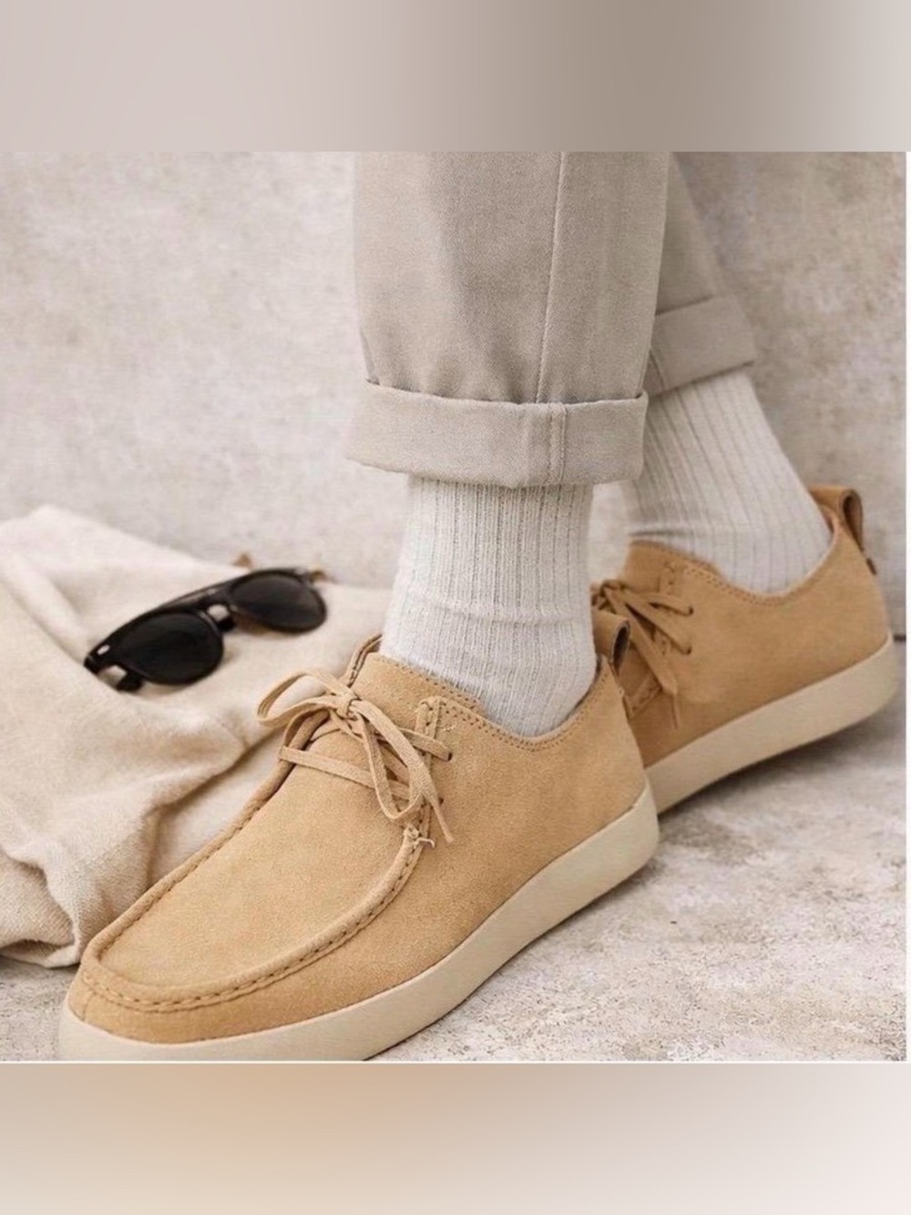 Everlane Desert Shoe Beige Suede Lace Up Wallabee Loafers Mens 7.5